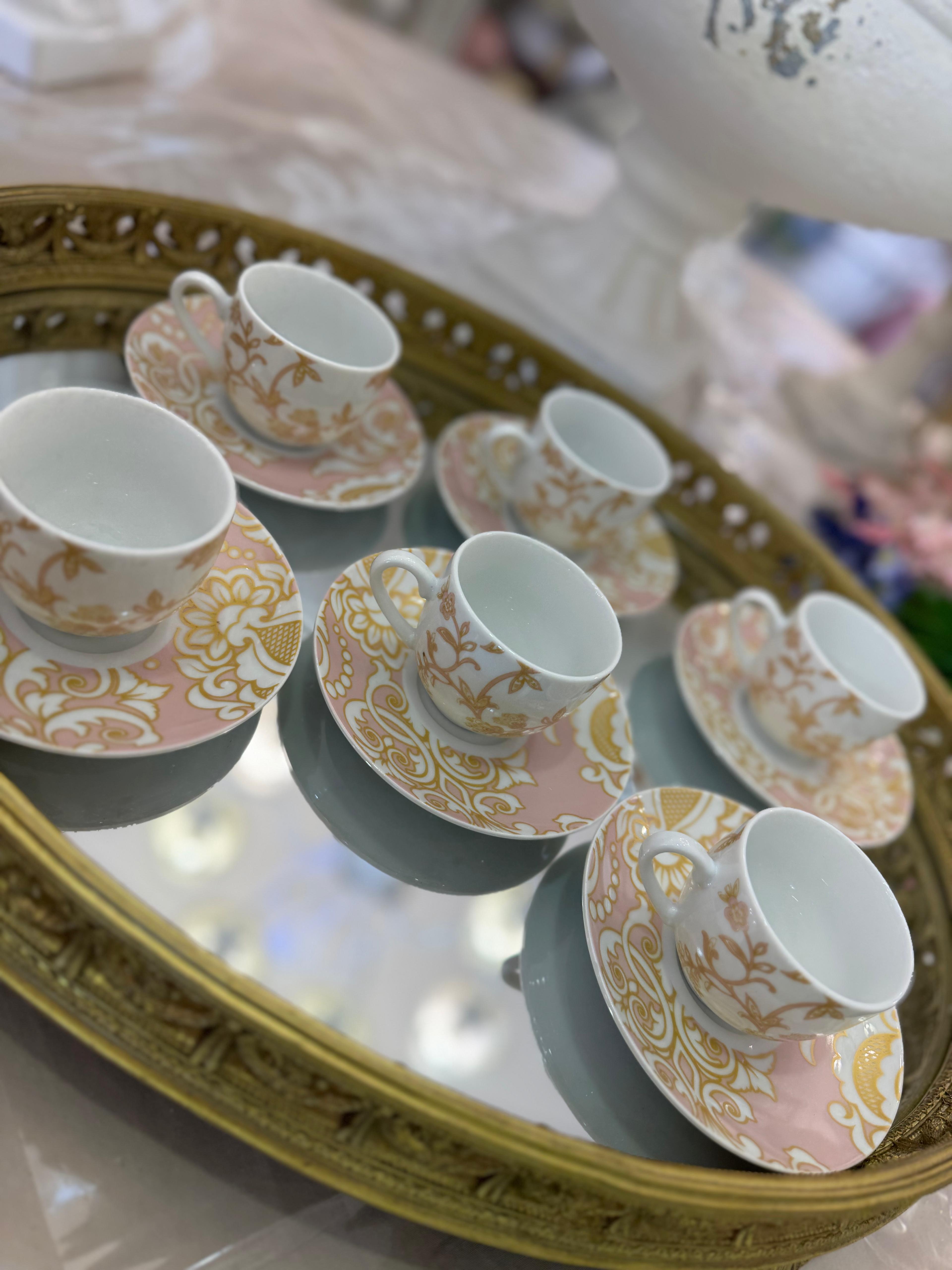 Set 6 tazzine da caffe con piattino in porcellana rosa PRINCESS - Fade